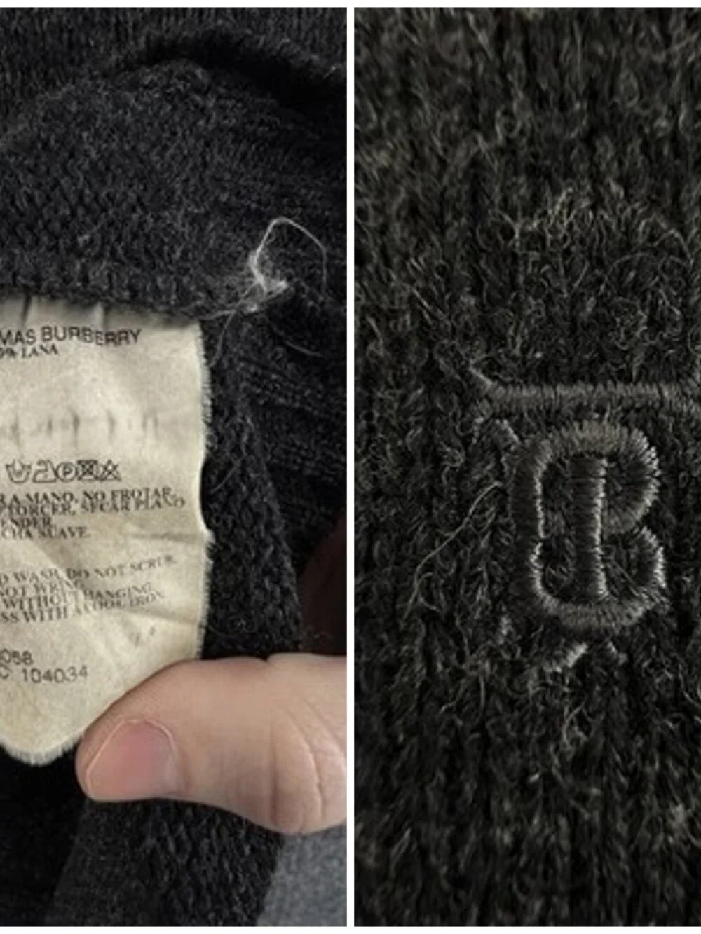 Thomas Burberry Shetland Wool Collared Long Sleeve Dark Gray Full Zip Logo Men